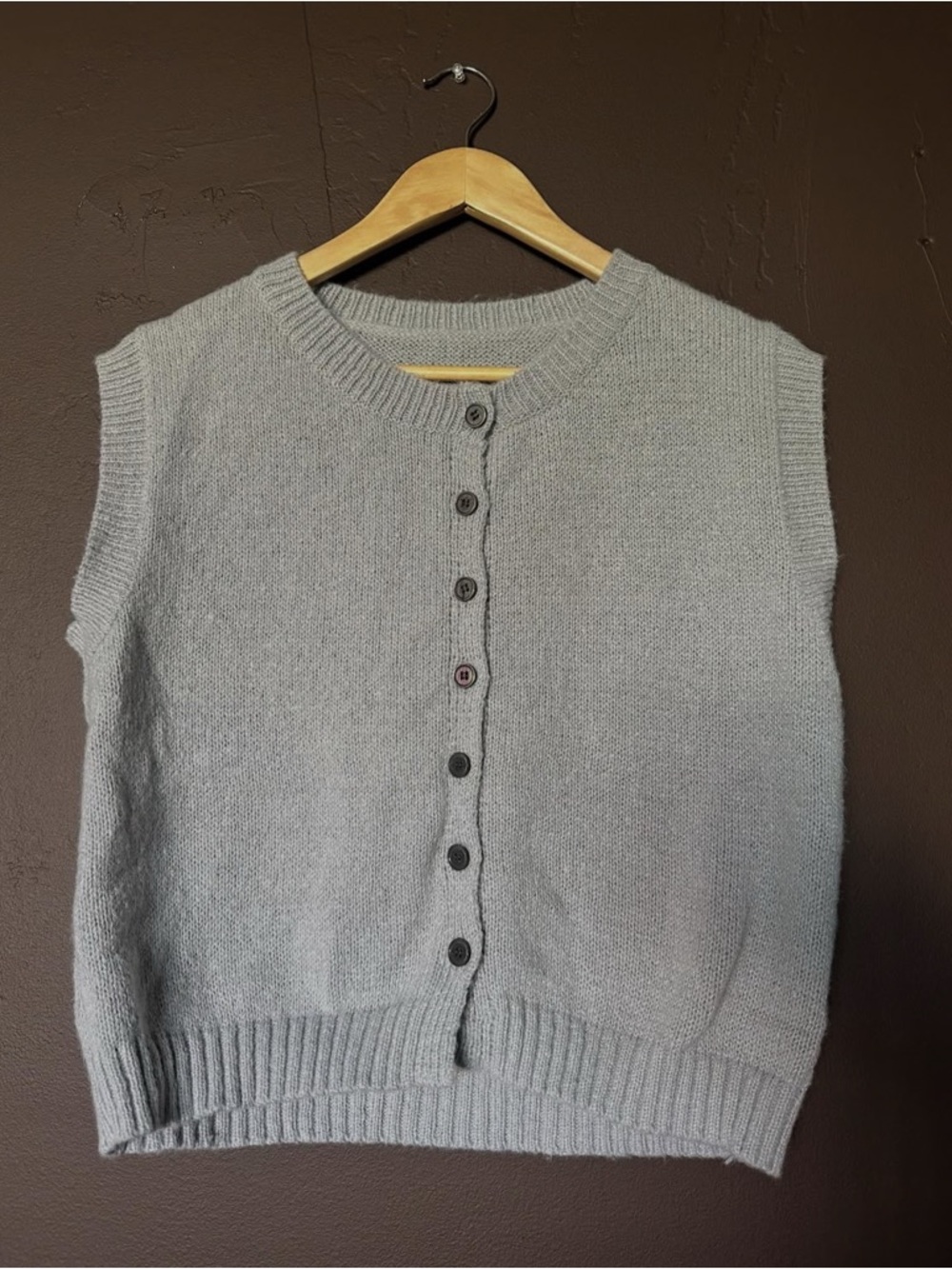 Light Gray Button-Front Sleeveless Knit Vest